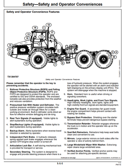 John Deere 460E-II 460P Articulated Dump Truck Manual OMT494057X019