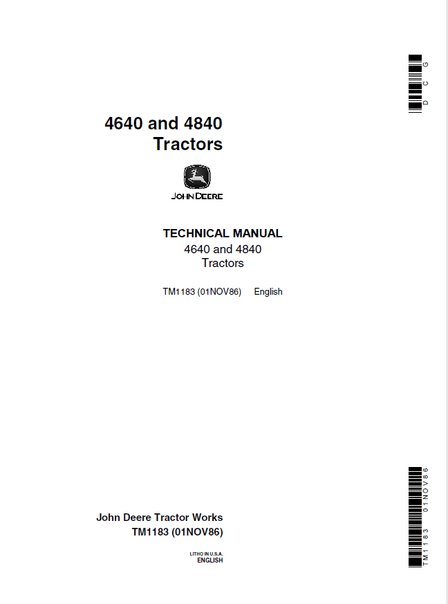 John Deere 4640 and 4840 Tractor Technical Manual TM1183 PDF