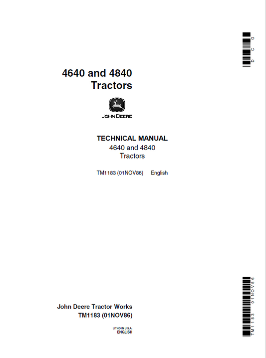 John Deere 4640 and 4840 Tractor Technical Manual TM1183 PDF
