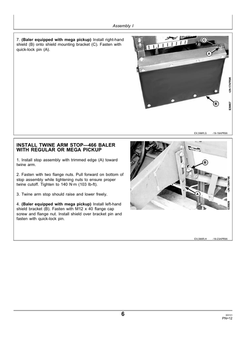 John Deere 466, 566R Round Baler Pre-Delivery Manual PDF