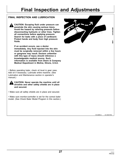 John Deere 466 Silage Special Baler Setup & Inspection Manual
