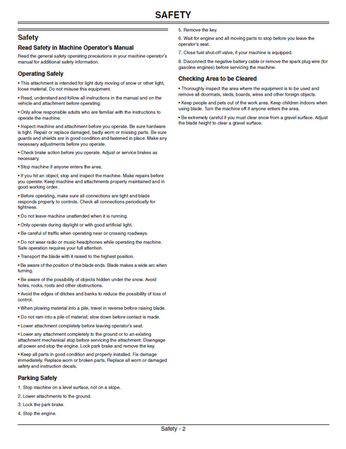 John Deere 46 Inch Snow Blade Operating & Maintenance Manual