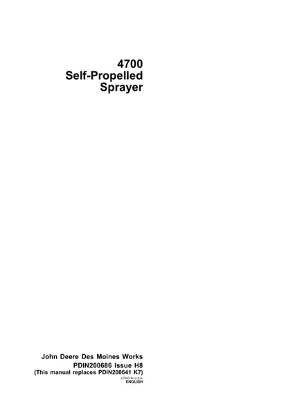 John Deere 4700 Self Propelled Sprayer Pre Delivery Instruction Manual