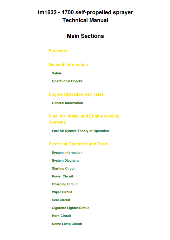 John Deere 4700 self-propelled sprayer Technical Manual TM1833 PDF