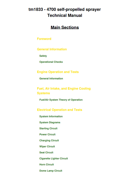 John Deere 4700 self-propelled sprayer Technical Manual TM1833 PDF
