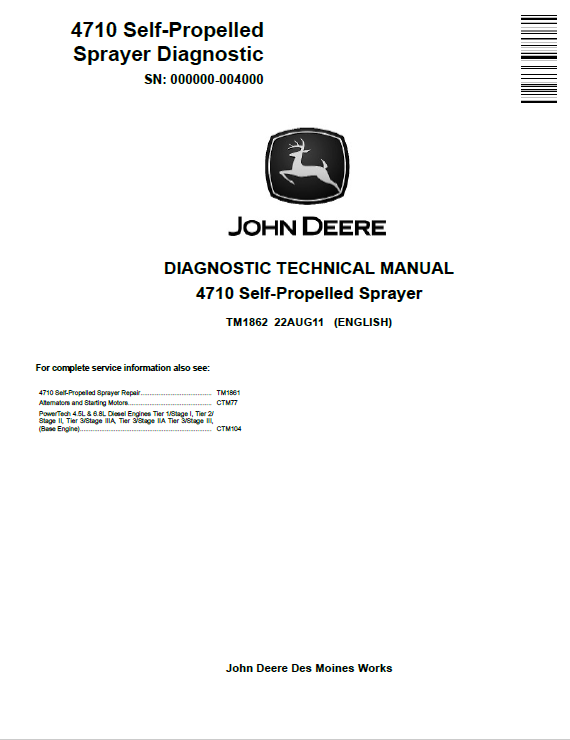 John Deere 4710 Self-Propelled Sprayer Diagnostic Technical Manual TM1862 PDF