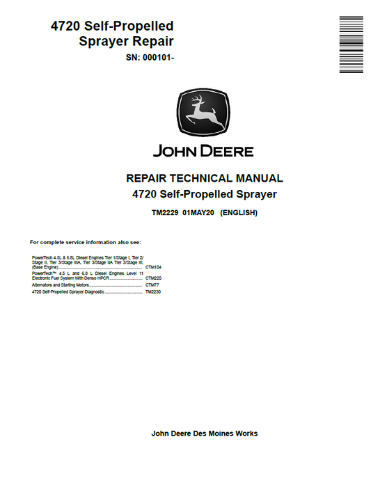 John Deere 4720 Self-Propelled Sprayer Repair Technical Manual TM2229 PDF 
