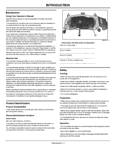 John Deere 48C 54C 62C Mower Deck Installation & Operator Manual