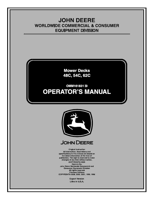 John Deere 48C 54C 62C Mower Deck Operator Manual OMM161831