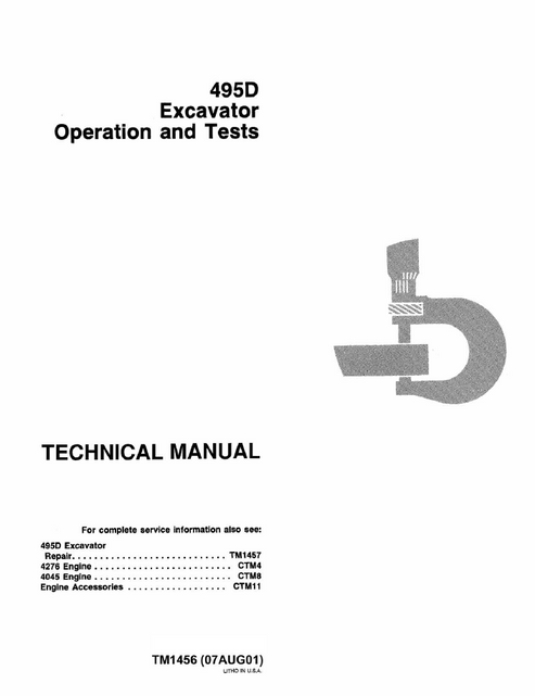 John Deere 495D Excavator Operation & Test Manual TM1456