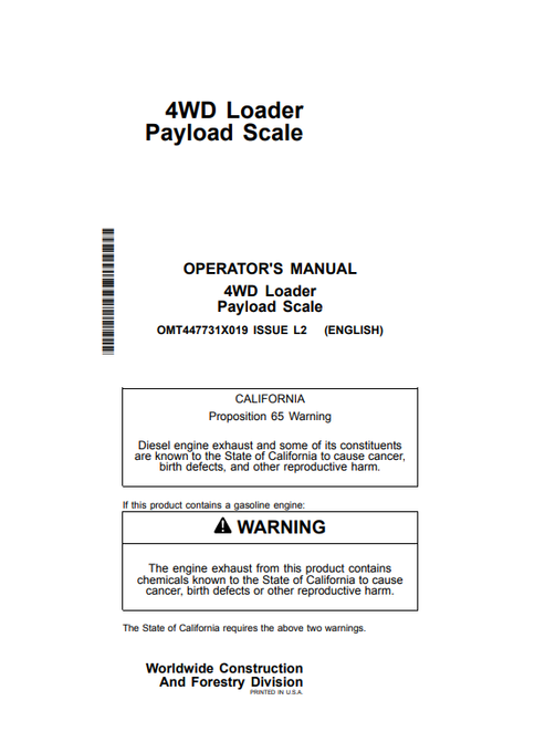 John Deere 4WD Loader Payload Scale Operator Manual OMT447731X019