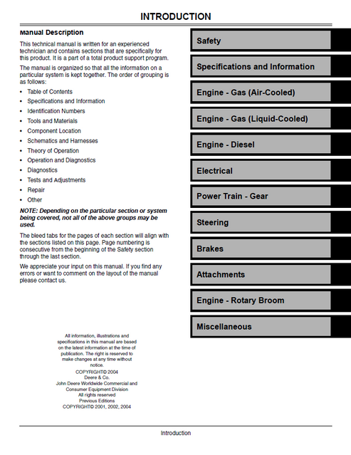 John Deere 4X2 4X6 Gator Service Repair Manual PDF