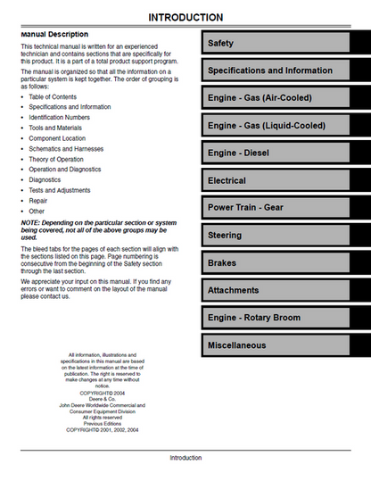 John Deere 4X2 4X6 Gator Service Repair Manual PDF
