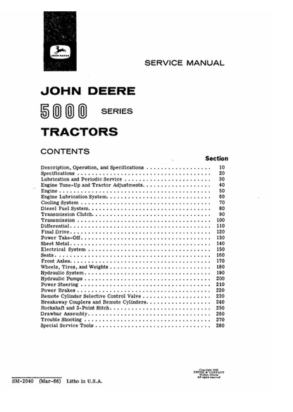 John Deere 5000 Series Tractor Repair & Service Manual SM2040