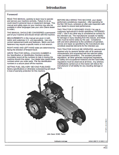 John Deere 5038D & 5045D Tractor Operation & Maintenance Manual