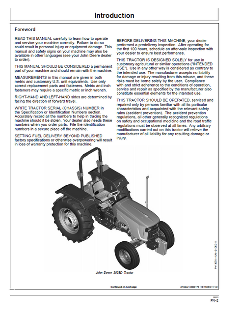 John Deere 5038D & 5045D Tractor Operation & Maintenance Manual