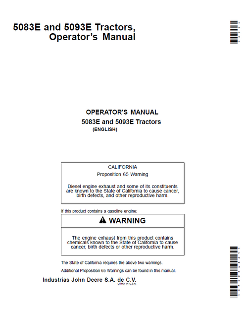John Deere 5083E 5093E Tractor Operator Manual PDF
