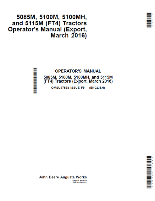 John Deere 5085M 5100M 5100MH 5115M Operator Manual OMSU47568