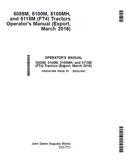 John Deere 5085M 5100M 5100MH 5115M Operator Manual OMSU47568