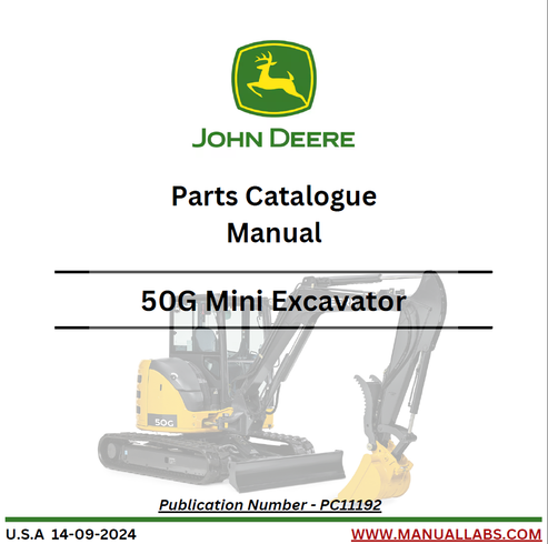 John Deere 50G Mini Excavator Parts Catalogue Manual PC11192