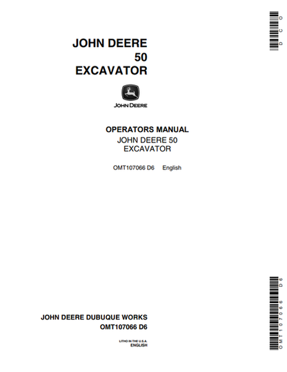 John Deere 50 Excavator Operator Manual OMT107066 PDF