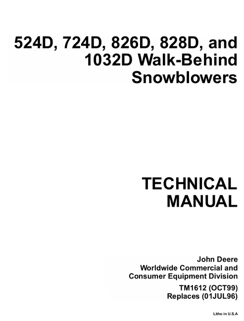 John Deere 524D-1032D Walk-Behind Snowblower Technical Manual PDF