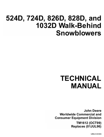 John Deere 524D-1032D Walk-Behind Snowblower Technical Manual PDF