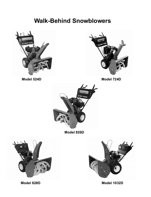 John Deere 524D 724D 826D 828D 1032D Snowblower Manual TM1612