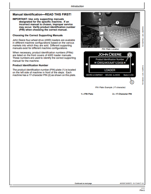 John Deere 524K-II 4WD Loader Operation & Maintenance Manual OMT387133X19