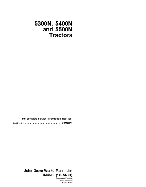 John Deere 5300N 5400N 5500N Tractor Technical Manual TM4598