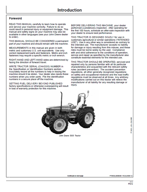 John Deere 5303 5403 5503 Tractor Operation & Owner Manual PDF