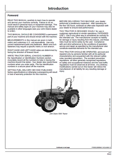 John Deere 5303 5403 5503 Tractor Operation & Owner Manual PDF