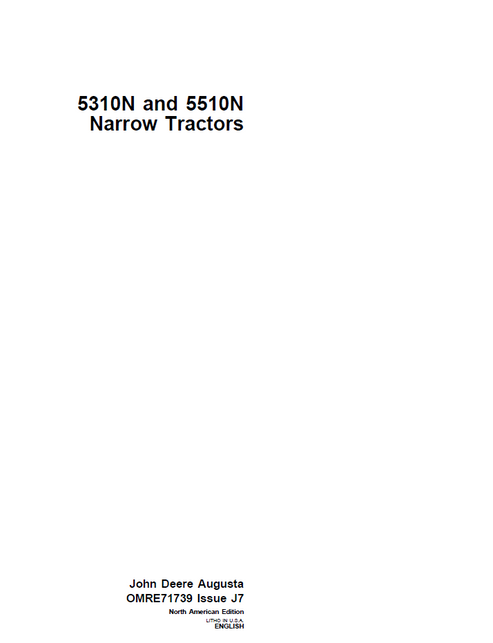 John Deere 5310N & 5510N Narrow Tractor Operator Manual OMRE71739