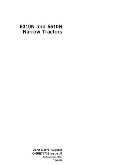 John Deere 5310N & 5510N Narrow Tractor Operator Manual OMRE71739