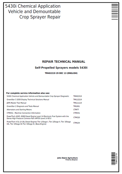 John Deere 5430i Chemical Application Vehicle & Crop Sprayer Manual