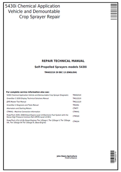 John Deere 5430i Chemical Application Vehicle & Crop Sprayer Manual