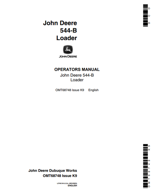 John Deere 544-B Loader Operator & Maintenance Manual OMT68748
