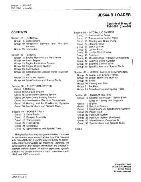 John Deere 544B JD544B Wheel Loader Service Repair Manual PDF