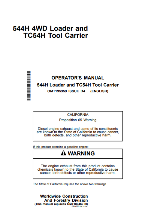 John Deere 544H 4WD Loader & TC54H Tool Carrier Manual