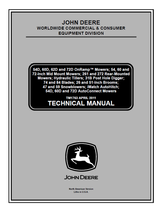 John Deere 54D, 60D, 62D and 72D worldwide commercial & consumer equipment division Technical Manual TM1763 PDF