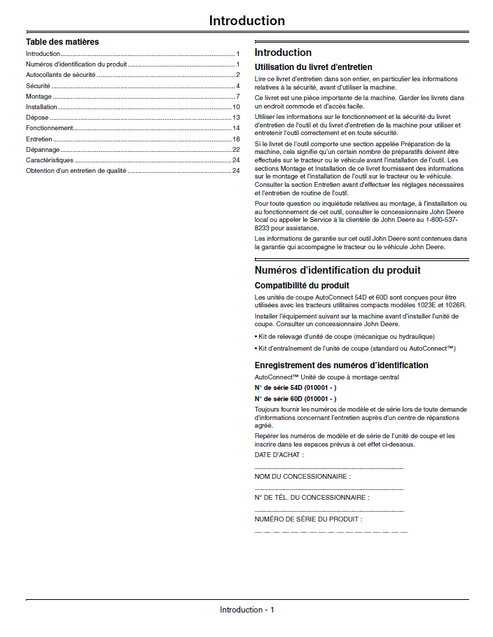 John Deere 54D 60D AutoConnect Mower Operator Manual PDF