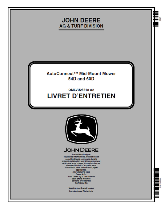 John Deere 54D and 60D AutoConnect™ Mid-Mount Mower Operator Manual OMLVU25618 PDF