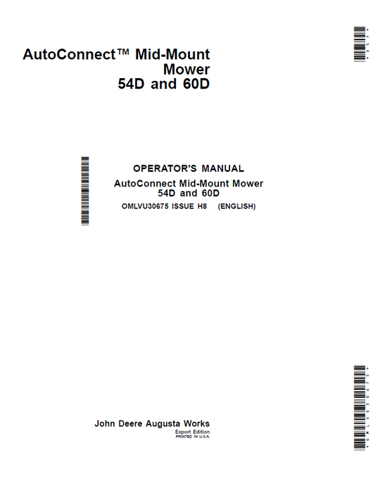 John Deere 54D and 60D AutoConnect Mid-Mount Mower Operator Manual OMLVU30675 PDF