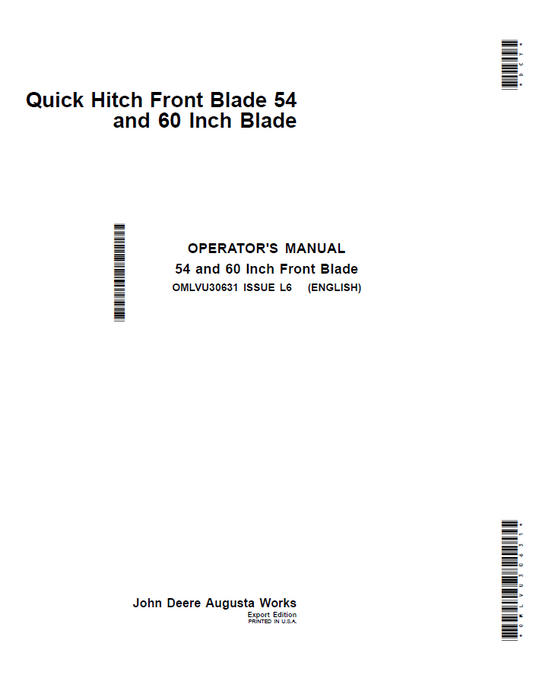 John  Deere 54 and 60 Inch Blade Operator Manual OMLVU30631 PDF