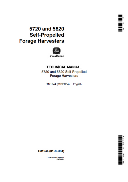 John Deere 5720 5820 Self-Propelled Forage Harvester Manual TM1244