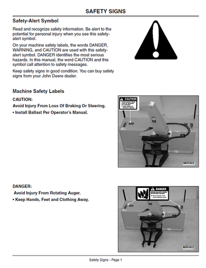 John Deere 4200, 4300, 4400 And 790 SNOWBLOWER Compact Utility Tractor 59-inch Operator Manual OMM137705