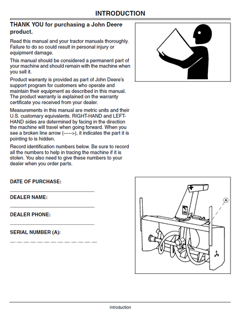 John Deere 4200, 4300, 4400 And 790 SNOWBLOWER Compact Utility Tractor 59-inch Operator Manual OMM137705