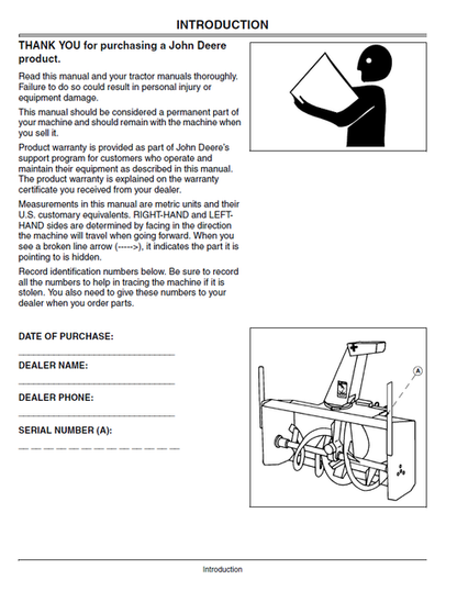 John Deere 4200, 4300, 4400 And 790 SNOWBLOWER Compact Utility Tractor 59-inch Operator Manual OMM137705