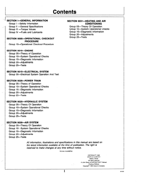 John Deere 595D Excavator Technical Operation Manual TM1444