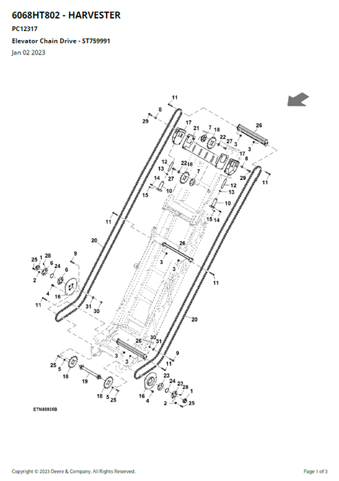 John Deere 6068HT802 Harvester Parts Manual PDF
